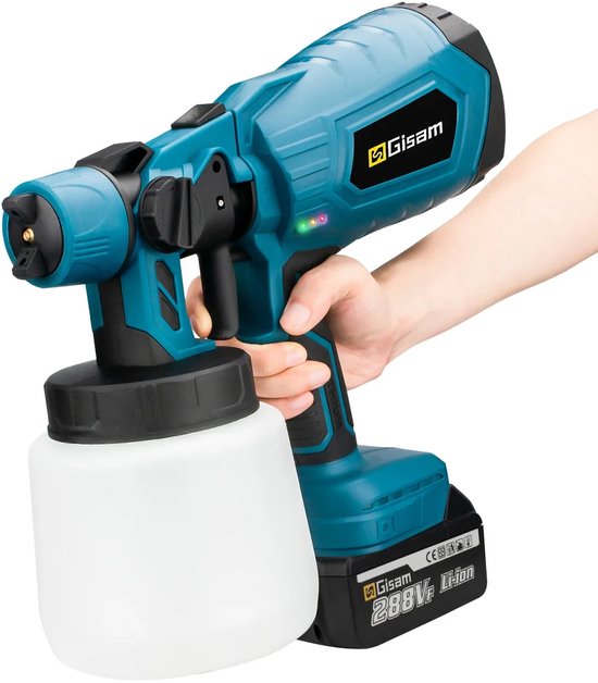 Verfspuitsysteem, 650 W verfspuitpistool, verfspuitsysteem, wandverf, 1200 ml container, 4 sproeiers en 3 sproeipatronen, verfspuitapparaat met reinigingsborstel en viscositeitsbeker, verfspuitpistool