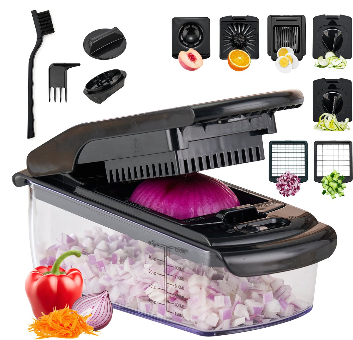 Bardi Mandoline Groentesnijder – 11-in-1 Multifunctionele Keukensnijder Set – Julienne, Rasp & Frietsnijder – RVS Messen – Zwart