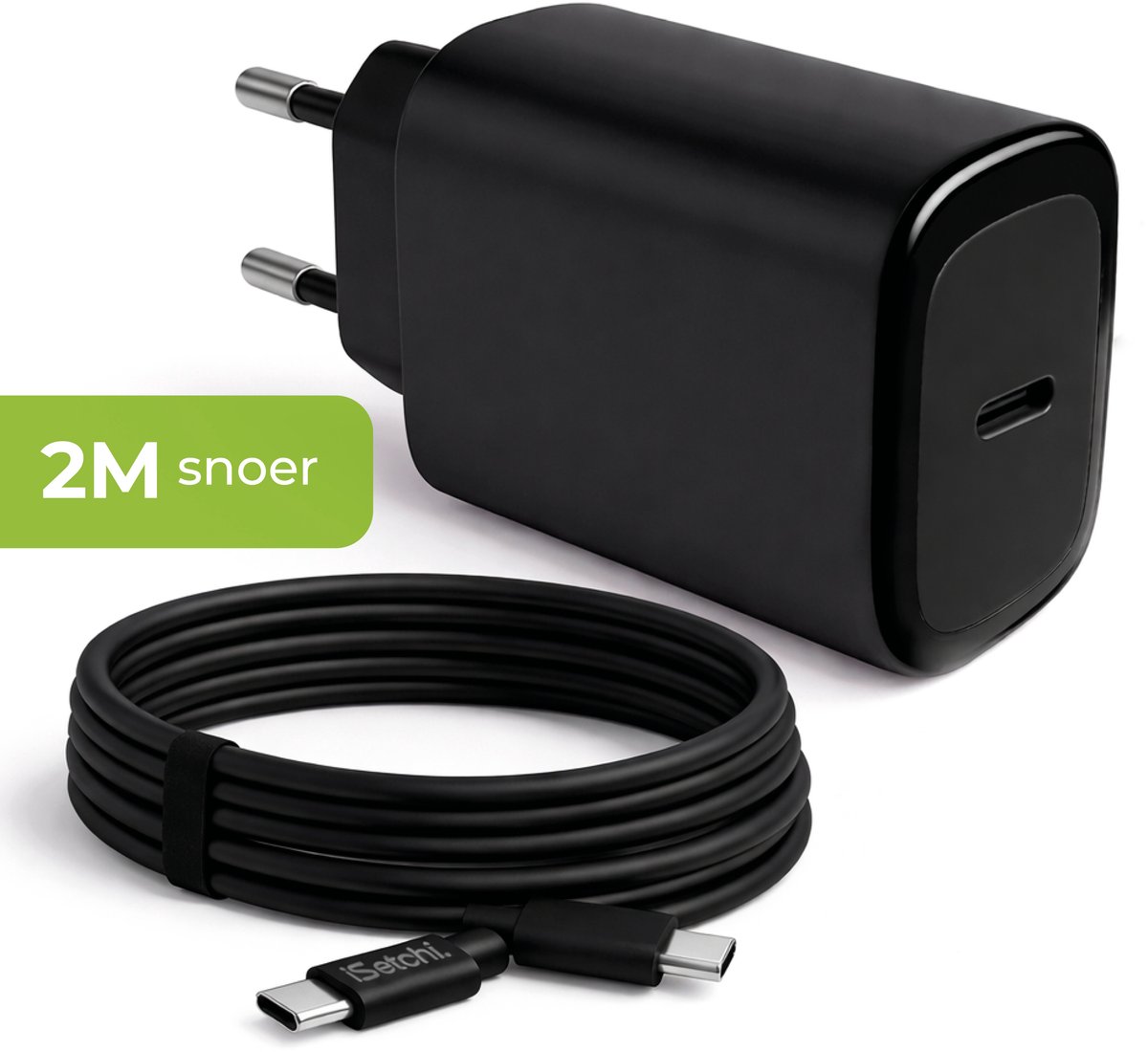 iSetchi 45W Snellader – USB-C Kabel & Adapter – Inclusief 2m Kabel – Compacte Snellader – Universeel – Zwart