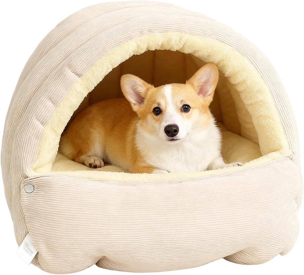 Kattenmand - Kattenhuis - Kattenbed - Puppybedgrot - Nestvormige bench - Gesloten mand - Binnen - Buiten - Slaapkamer - Woonkamer - Winter - Huis - Voor katten - Honden - Puppy's - 45X30X19CM - Lichtbeige – foto 2