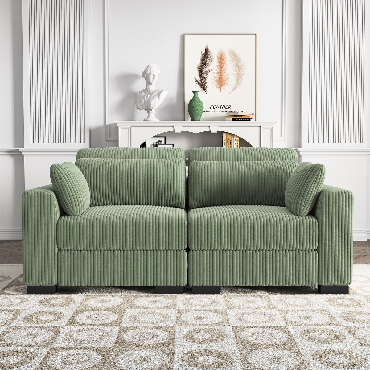 Zitbank 2 zits - Corduroy - 70 Inch Sofa voor de woonkamer met 4 kussens, extra comfortabele corduroy cloud couch sectie met armleuningen, loveseat sofa voor slaapkamer, appartement, kantoor in Groen