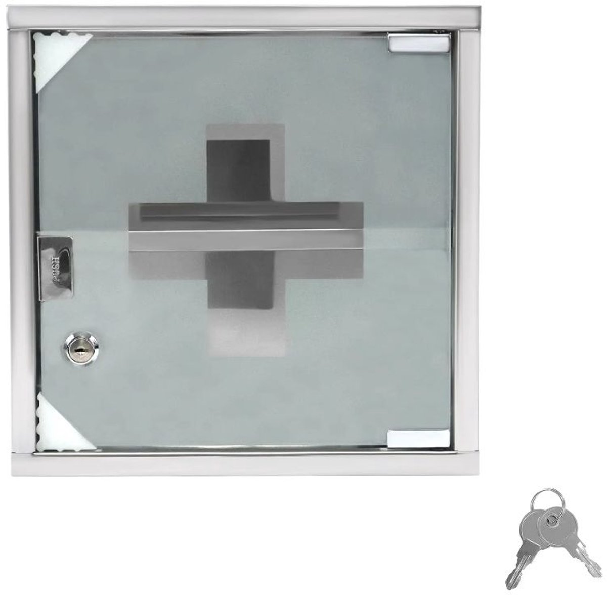 Aufun Roestvrij Stalen Medicijnkast Medicijnkastjes 30x12x30cm - Apothekerskast met 2 Compartimenten voor Thuis- Matglazen Deur - Afsluitbaar - Zilver
