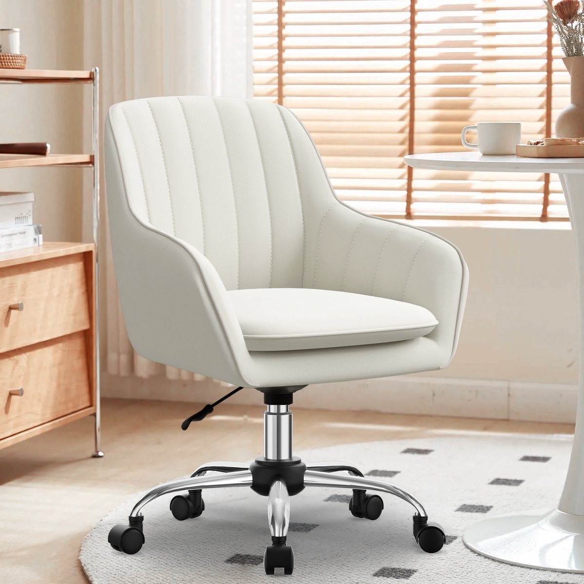Hiaonyx Bureaustoel-Ergonomische bureaustoel-bureaustoelen voor volwassenen-Dubbel gelaagd zitkussen-360 graden draaibaar-Metalen onderstel-Wit thumbnail 6