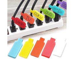 Kabellabels - 5 Stuks - verschillende kleren - Schrijfbaar - Klitteband - Kabelclips - Kabelbinder - Kabels - Labels - Multicolour - Organisor - Organiseren - Kabels labelen - Opruimen - Ordenen -