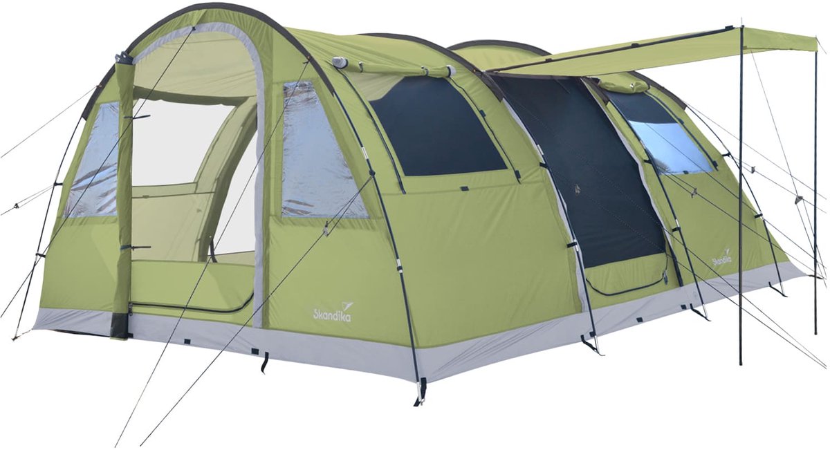 Skandika tunneltent Gotland 4 Protect - Kampeertent voor 4 personen, vast ingenaaide tentvloer, waterkolom 5000 mm, met zonneluifel en kabeldoorvoer | Tent, familietent, kampeertent