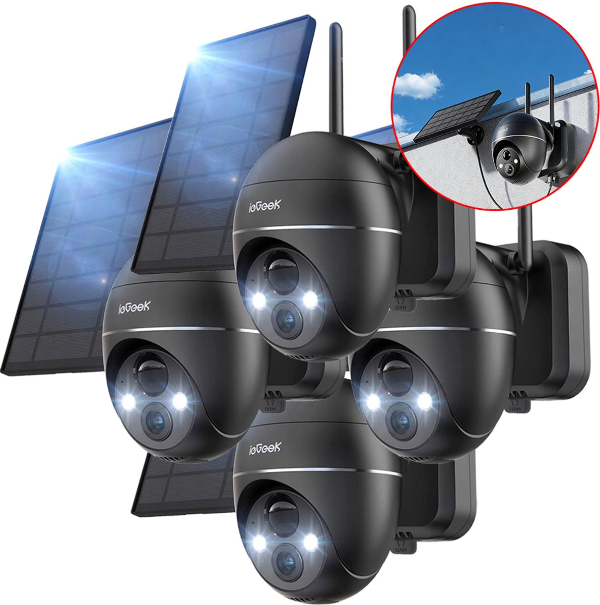 ieGeek ZS-GX1S Beveiligingscamera Buiten 2K 3MP - PTZ Bewakingscamera Buiten Draadloos - CCTV IP Security Camera Outdoor met - met Zonnepaneel - 355°/90° Draaien - Humanoïde Bewegingsdetectie Tracking - 4 stuks