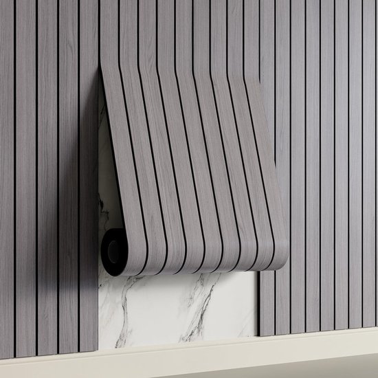Zelfklevend 3D Wandpaneel - Grijs Eiken Look - PVC Plank 300x40 cm Voor Muur & Plafond - Geluidswerend