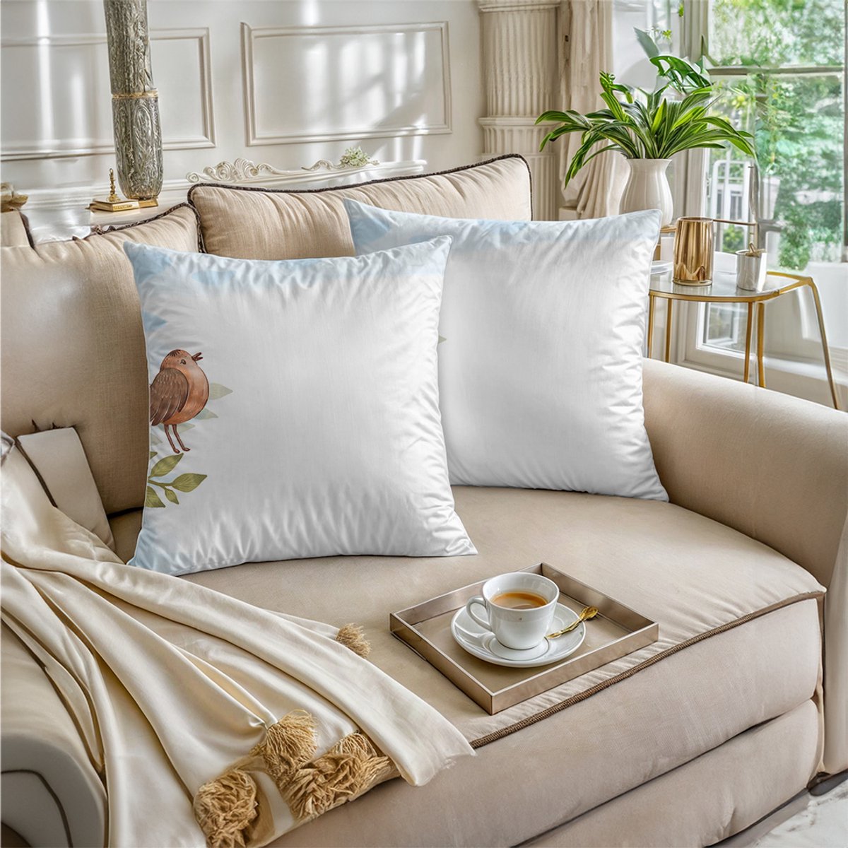 Boraboi® Luxe Decoratieve Kussenhoezen set van 2 , Zachte Suède Touch 50x50cm -(Wit,Groen,Bruin)