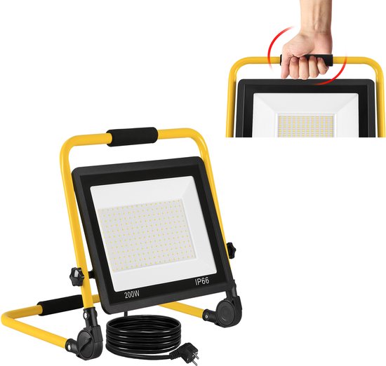 Aufun 200W LED Baustrahler - Warmwit - Met 3M Kabel - Standvoet ...