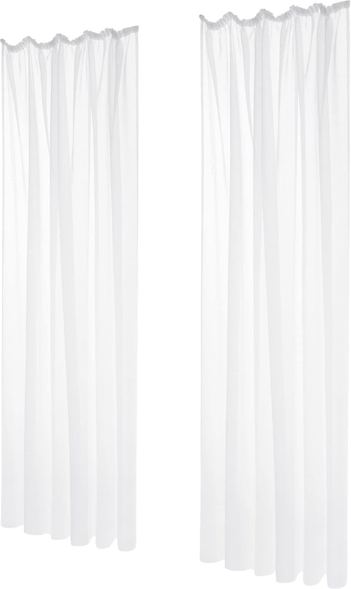 Set van 2 voile-gordijnen, transparant, met plooiband voor rails, 160 x 132 cm (hoogte x breedte), wit