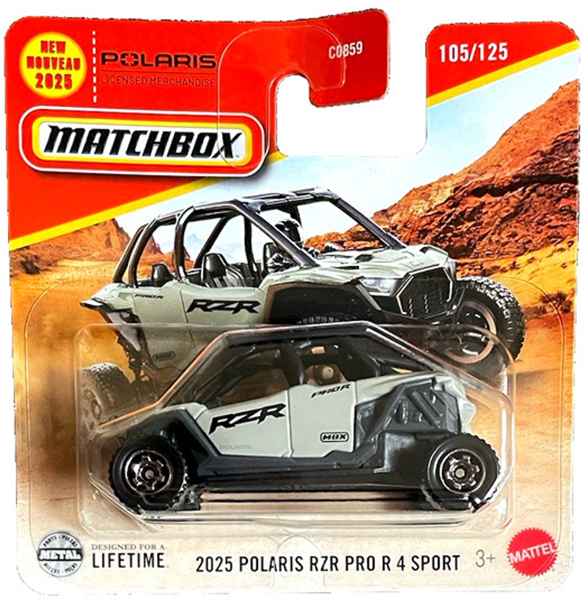 MATCHBOX 2025 POLARIS RZR PRO R4 SPORT GREY 105/125 METAL (1:64) SHORT CARD