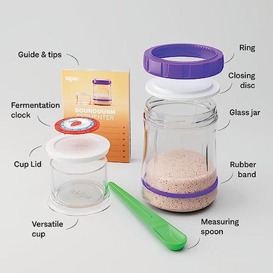 Kefirko Zuurdesemvergister, glazen pot, maatlepel, gistingsklok en instructieboek, 900ml (violet, 900 ml) van Kefirko — afbeelding 5