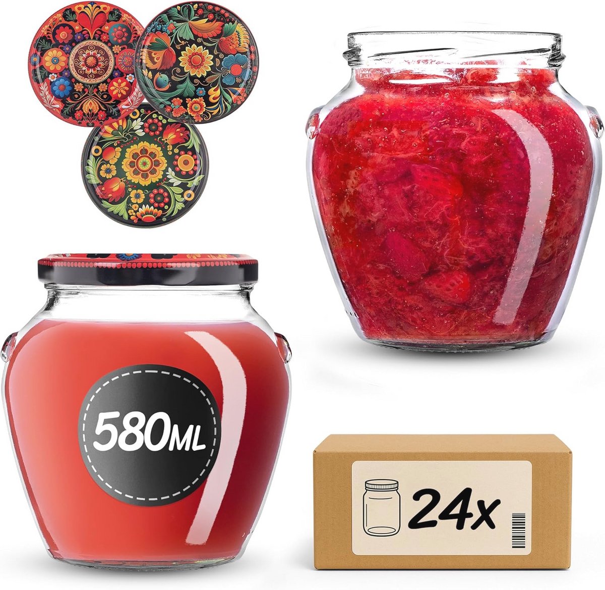 Inmaakpotten 580 ml met schroefdeksel - 24 stuks voor jam, honing en groenten