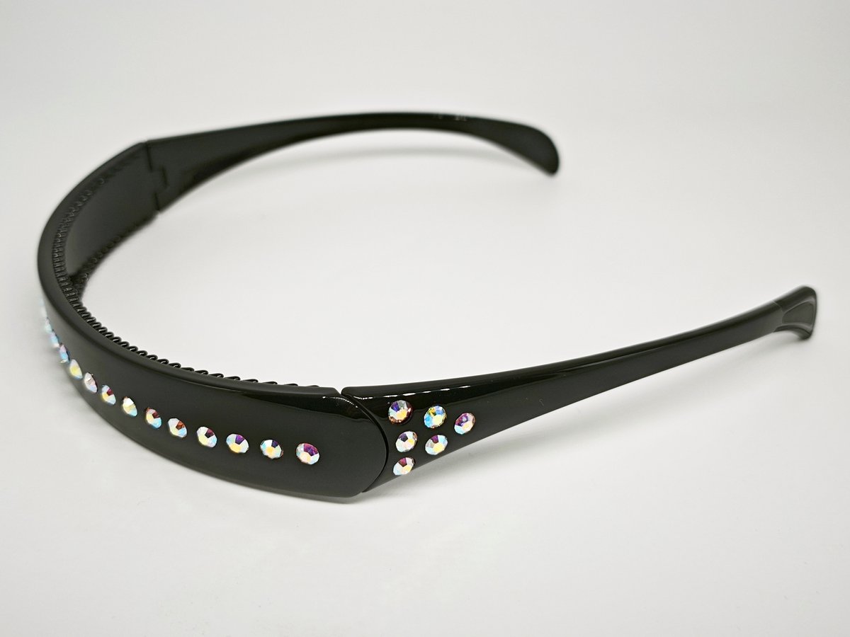WK Opvouwbare Zwarte Haarband met Gekleurde Strass Steentjes, Zachte Rubberen Pads & Zonnebrillenkoker – Lichtgewicht, Duurzaam Polycarbonaat, Comfortabel voor Langdurig Draaggebruik
