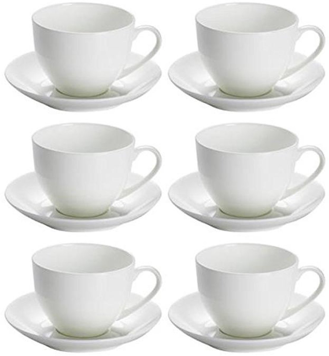 Set van 6 elegante porseleinen kopjes met schoteltjes - 230 ml - Wit rond