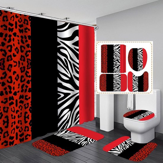 Luipaard Print Douchegordijn Set met Antislip Tapijt en Toilet Deksel Cover - Waterdicht en Duurzaam voor Badkamer