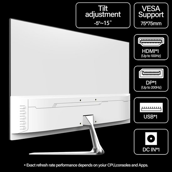 24,5 inch Gaming Monitor - 200 Hz FHD 1080P Frameloze PC-Scherm met Luidsprekers en Oogverzorging van Merkloos — afbeelding 5