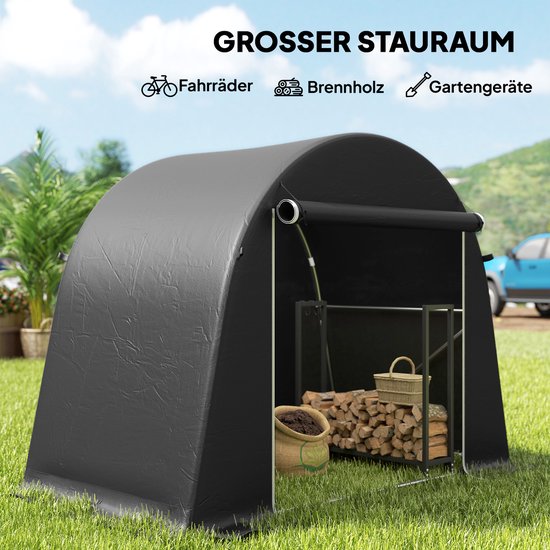 Outsunny Garden Storage Tent-Kunststof, gegalvaniseerd staal-245L x 120B x 200H cm-Donkergrijs van Merkloos — afbeelding 2