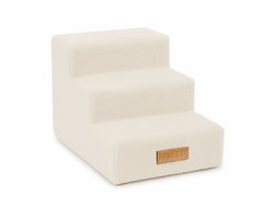Dogeste hondentrap 3 treden voor hond en kat, opstapje voor bank en bed, antislip, afneembare hoes, teddy, kleur lichtbeige