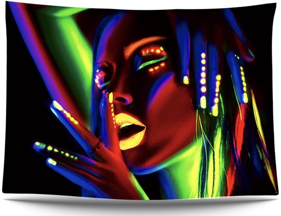 Ulticool - Glow d'Homme Femme - Tapisserie Décoration Magic - Psychédélique - Toile de Fond pour Tapisserie de Lumière noire - 200x150 cm - Toile de Fond Réactive Lampe UV - Groot Tapisserie - Affiche - Siècle des Lumières Fluor Néon