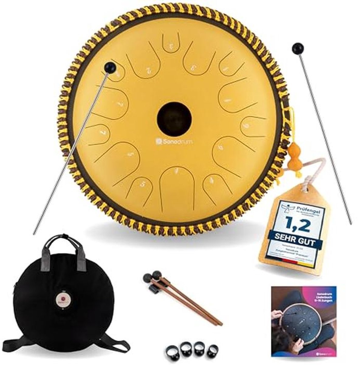 Grote Stalen Tongtrommel 38 cm - 14 Tonen Inclusief Mallets en Draagtas
