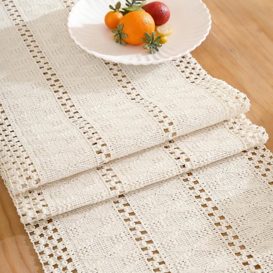 Brylleii Macramé tafelloper modern katoen linnen 30 x 100 cm elegant rustiek geel tafelloper boho vintage wasbaar boho chic tafeldecoratie bruiloft keuken