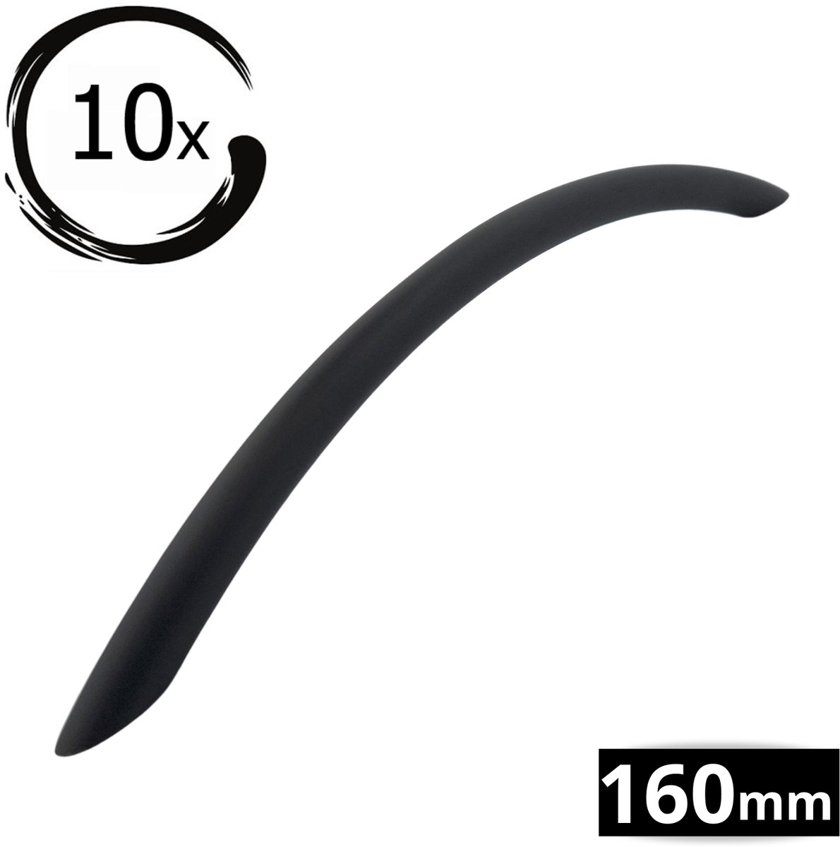 10X Handgrepen Zwart Aluminium - Boormaat 160mm - Greepjes - Handgreep - Handgrepen keukenkastjes - Handvatten - Meubelgreep Zwart - Handgrepen voor deurtjes