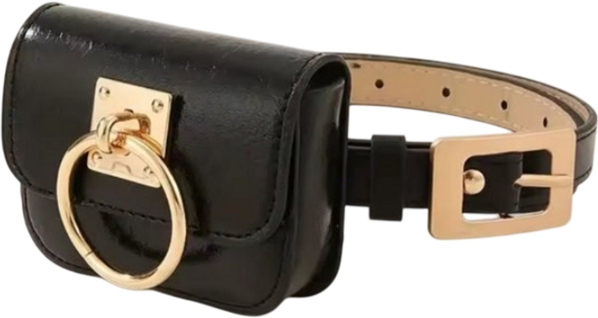 Dames Vintage Heuptas van Kunstleer - Zwarte Travel Waist Bag met Metalen Gesp - Punk Gothic Riemtas met Vierkant en Hartdesign