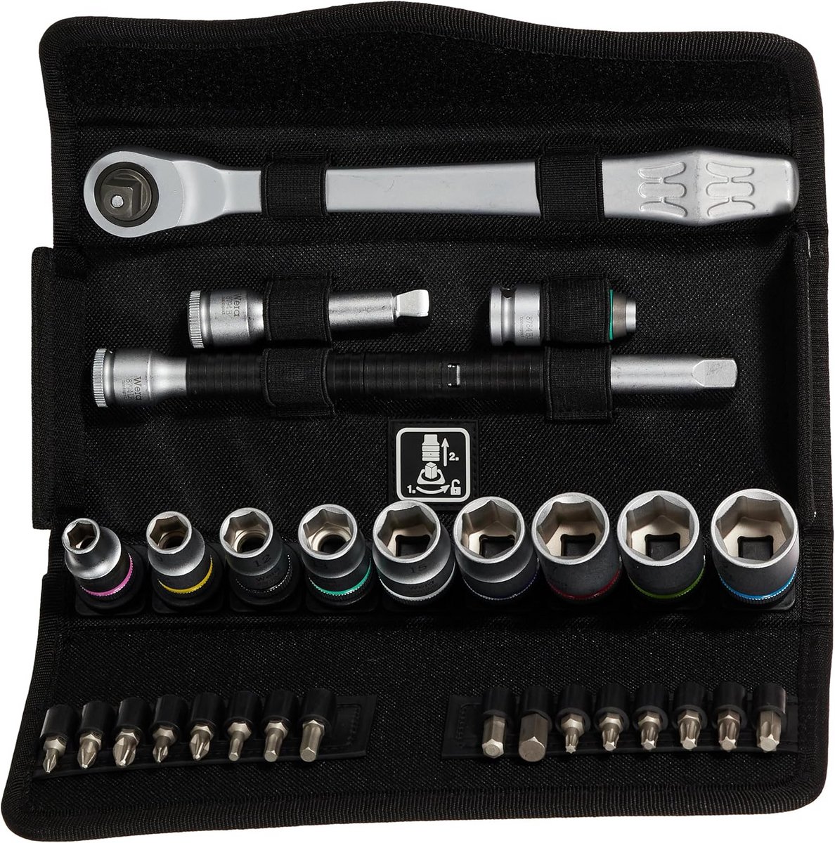 Metalen ratelset met omschakelhendel 3/8 inch aandrijving, 29-delig