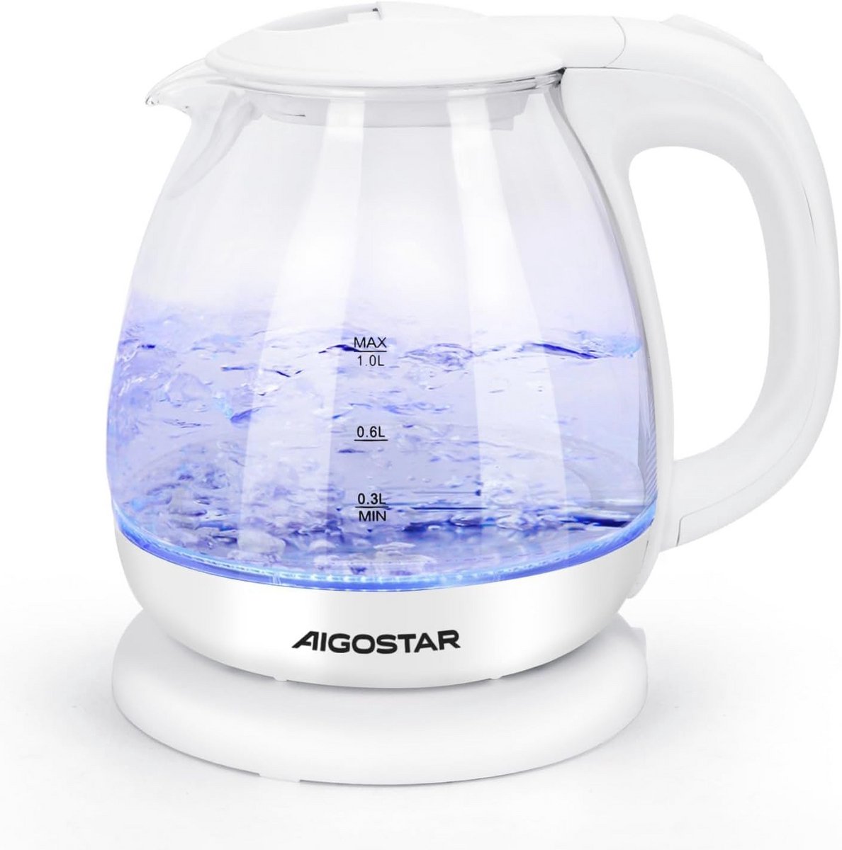 Elektrische Waterkoker met Borosilicaatglas en LED-Verlichting - 2200 W, 1 L, Snelle Kookfunctie, BPA Vrij