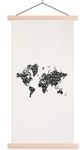Wanddecoratie - Wereldkaart - Cijfers - Zwart - Schoolplaat - 90x180 cm - Textielposter - Textiel poster