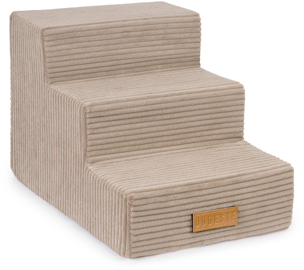 Dogeste hondentrap 3 treden voor hond en kat, opstapje voor bank en bed, antislip, afneembare hoes, ribstof, kleur beige