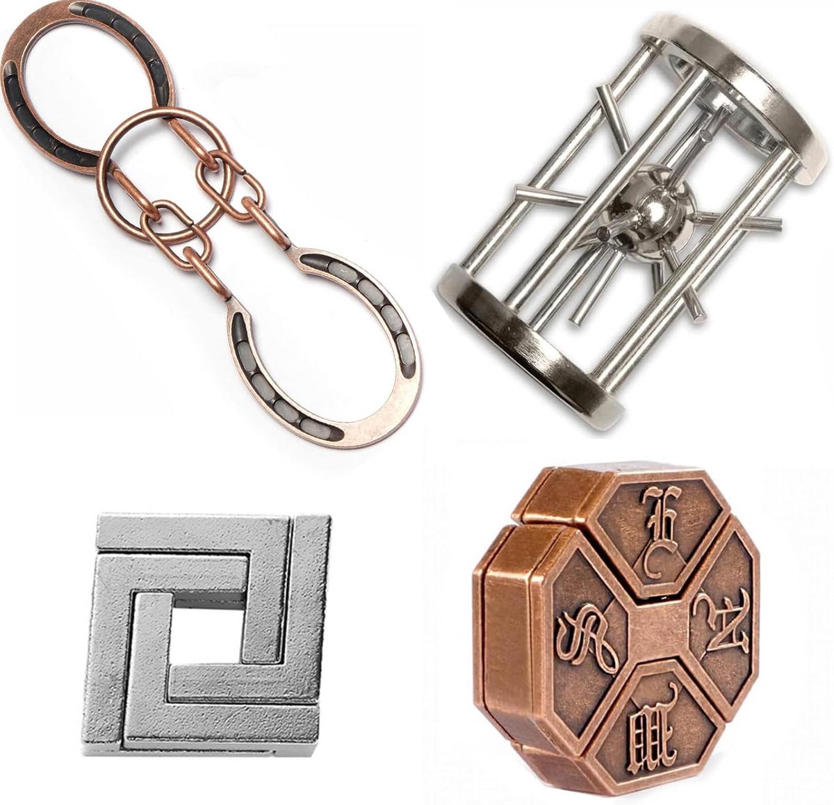 Magische blokkeerpuzzels – 4 stuks metalen hersenpuzzels voor kinderen en volwassenen