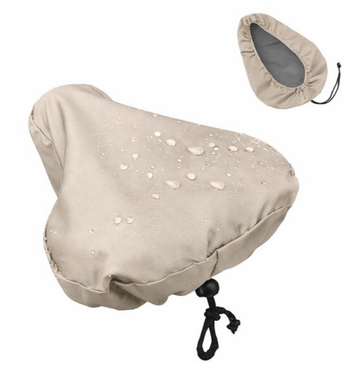 Rieba® Zadelhoes Fiets - Zadeldek Tegen Regen & Stof - Fietszadelhoes - Waterafstotend - Universeel - Hoes Fietszadel - Regenhoes - Met Trekkoord - Sterk 420D Materiaal - 24 x27 cm - Beige