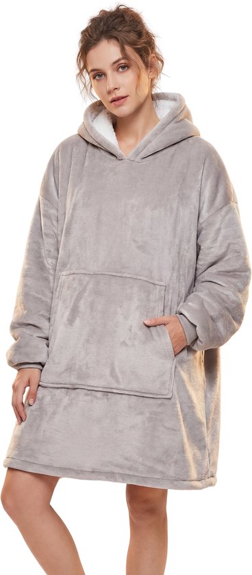 JAXY Couverture TV - Couverture à Capuche - Couverture Avec Manches – Oodie - Couverture Polaire – Couverture Portable - Couverture Portable Surdimensionnée - Sweat à Capuche – Gris