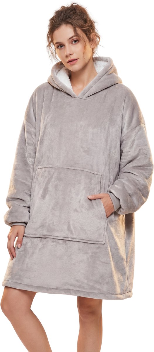 JAXY Hoodie Deken - Snuggle Hoodie - Fleece Deken Met Mouwen - Hoodie Blanket - Grijs
