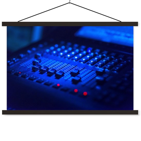 Console de mixage en plaque d'école lumière bleue lattes plates noir 150x100 cm - Tirage photo sur affiche textielposter (décoration murale salon / chambre)