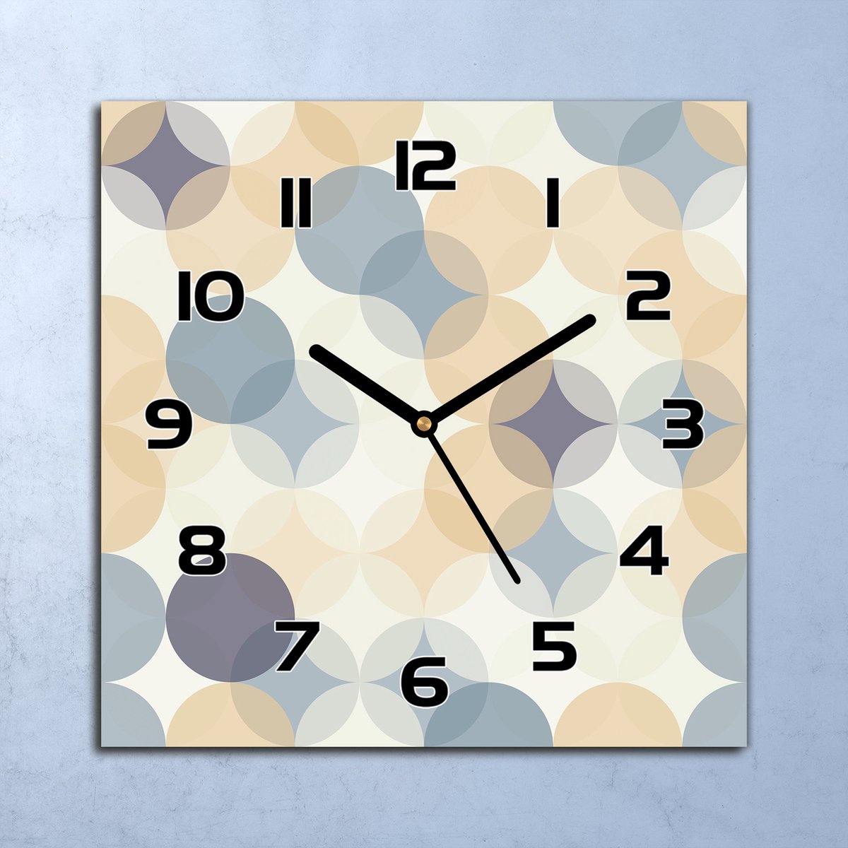 Coloray Wandklok - Geometrische cirkels Klok Glas - 30x30 cm - Beige Wandklok - Wandklok Vierkant - Wandklok Industrieel - Wandklok Keuken - Stille Wandklok