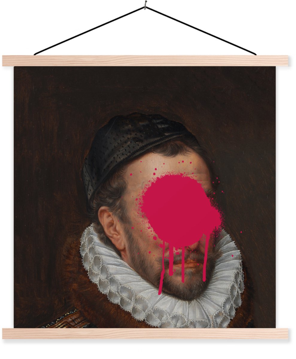 Posterhanger incl. Poster 90x90 cm - Schoolplaat - Willem van Oranje - Kunst - Verf - Text