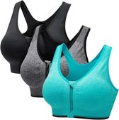 3 PCS Fitness BH Met Rits - Sportbeha met voorsluiting - sportbeha -Ondergoed Dames - met ritssluiting aan de voorkant - draadloze beha - schokdemper - stresstraining, yoga,voor hardlopen, gym, fitness - XL - 65-80kg