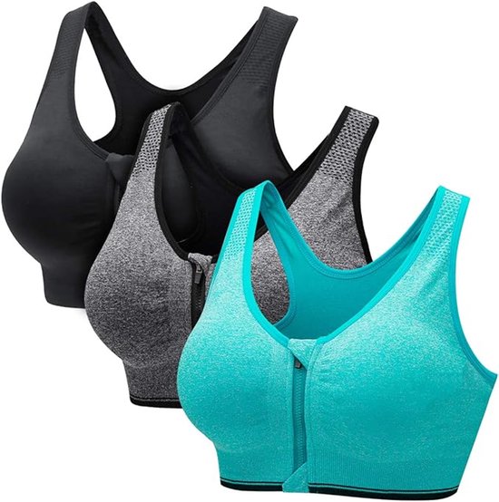 3 PCS Fitness BH Met Rits - Sportbeha met voorsluiting - sportbeha -Ondergoed Dames - met ritssluiting aan de voorkant - draadloze beha - schokdemper - stresstraining, yoga,voor hardlopen, gym, fitness - XL - 65-80kg