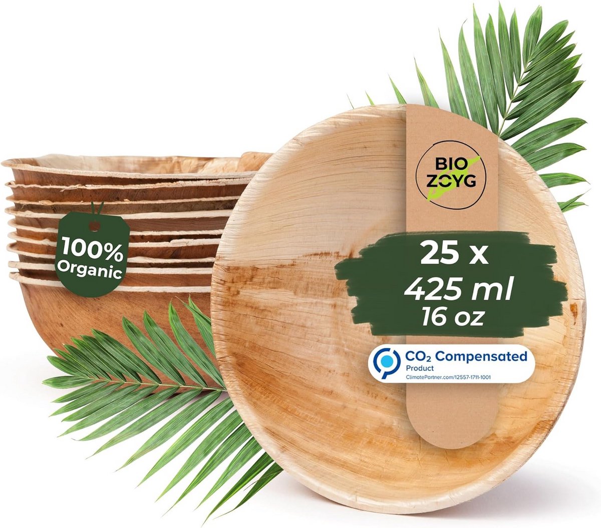 Composteerbare Snackschaal van Palmblad - 25 Stuks, 425 ml, Ø15 cm