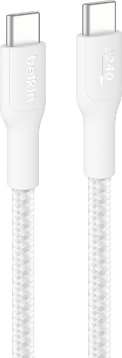 Belkin USB-C naar USB-C gevlochten kabel 240 W – 3 m –wit