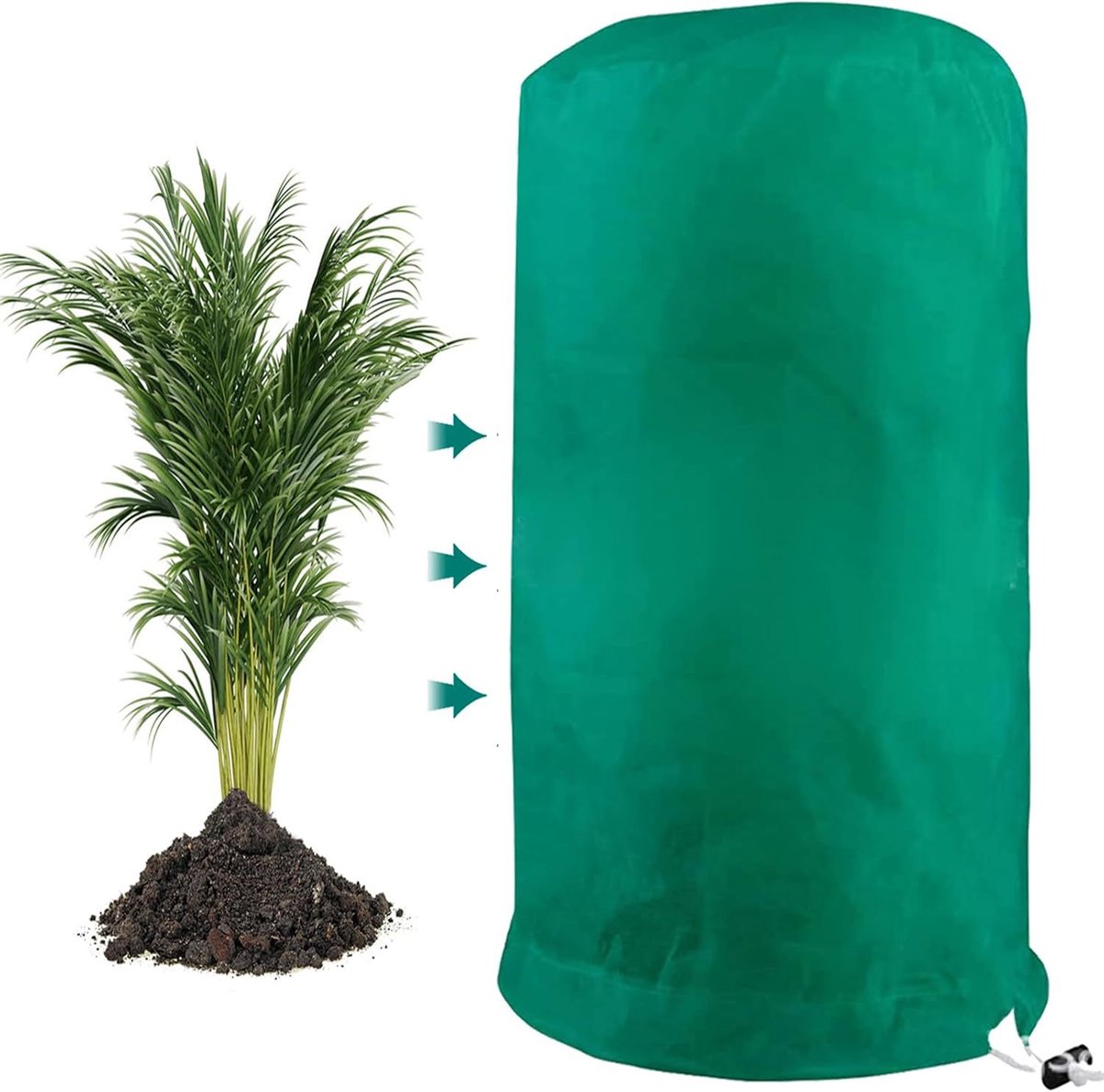Plantenhoes voor koude, groene isolatiehoes voor planten, vorstbestendig, groen, set van twee, met trekkoord en ritssluiting, 120x180 cm