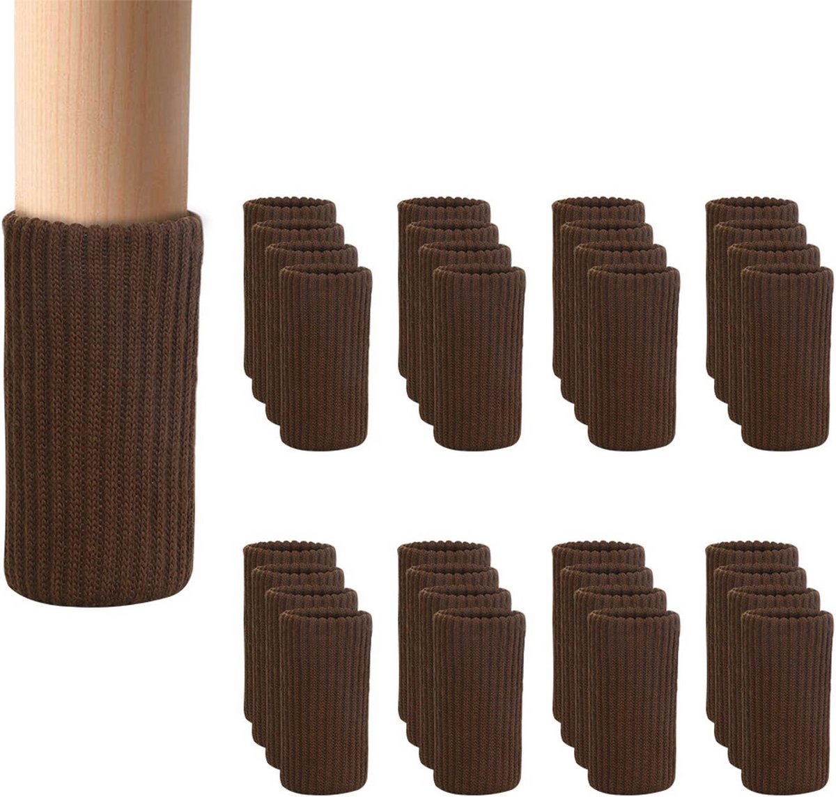 Vloerbeschermers voor Stoelen - Dubbele Dikte Meubilair Sokken voor Geluidreductie en Eenvoudig Verplaatsen - 32 PCS Koffiekleur