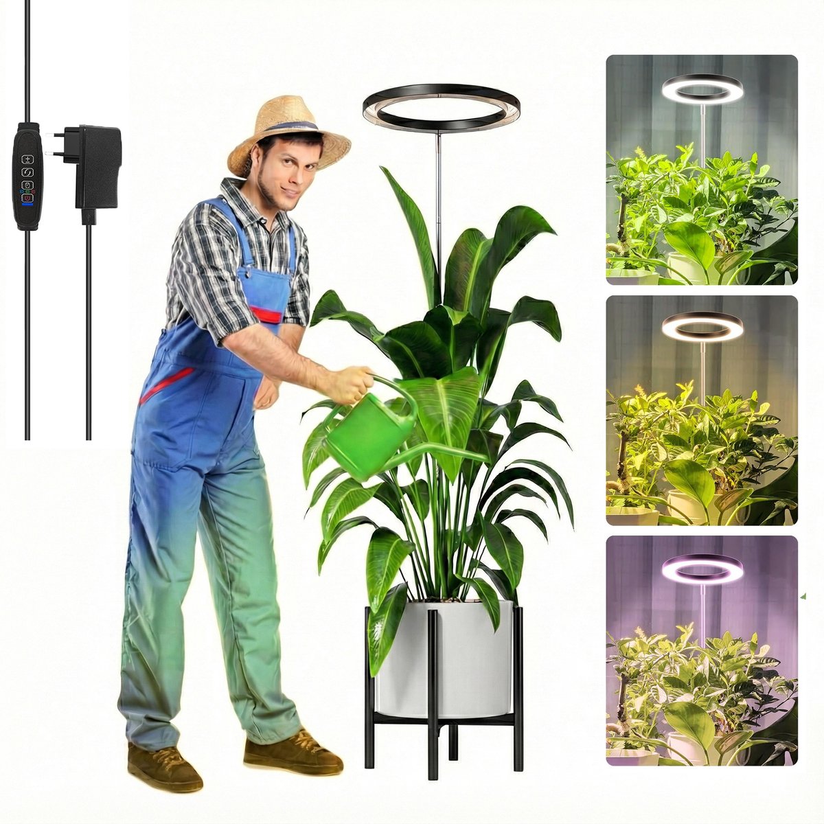 MUPOO Groeilamp 160 LEDs Full Spectrum met Verstelbare hoogte (35-155cm) - - Plantenlamp met Timer & 9 Dimstanden - Inclusief Adapter - Kweeklamp voor Grote Kamerplanten
