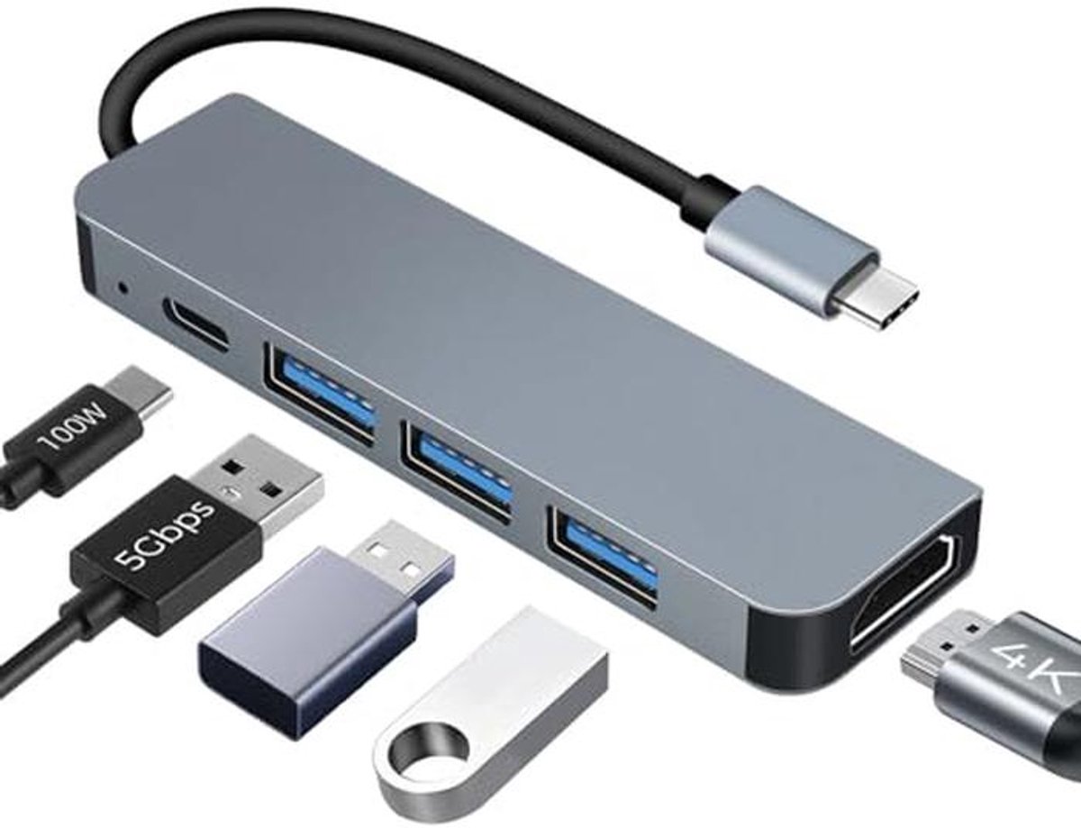 USB C Hub 4K HDMI Dock Adapter met 3 USB A & PD100W