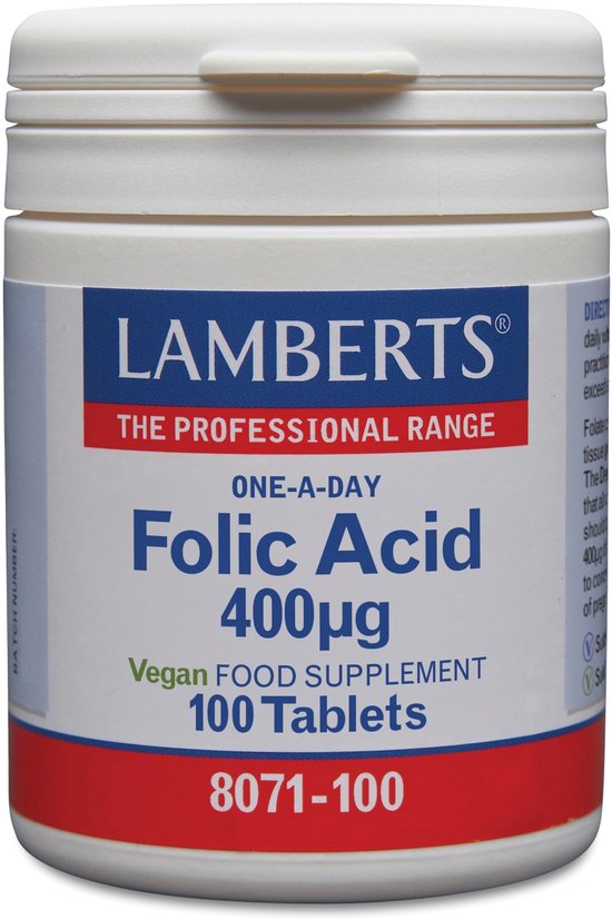 Witte pot Lamberts Folic Acid 400mcg, 100 tabletten, een voedingssupplement