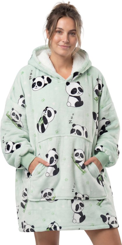 JAXY Hoodie Deken - Snuggle Hoodie - Fleece Deken Met Mouwen - 1450 gram - Hoodie Blanket Panda