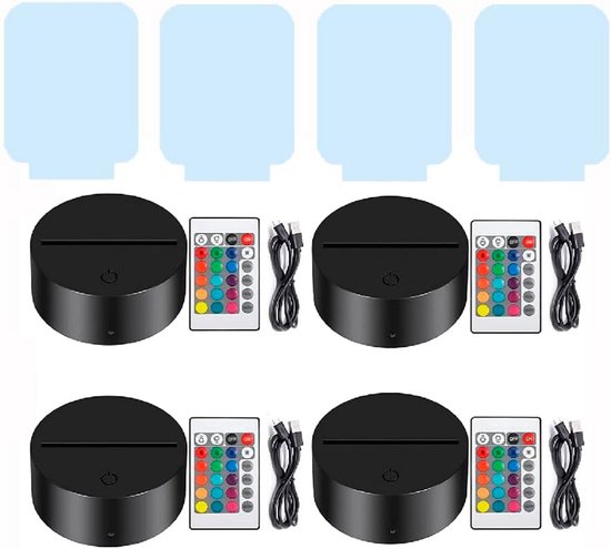 Josenidny 10-Pack 3D-LED-Lampvoet Afstandsbediening USB-Kabel, 16